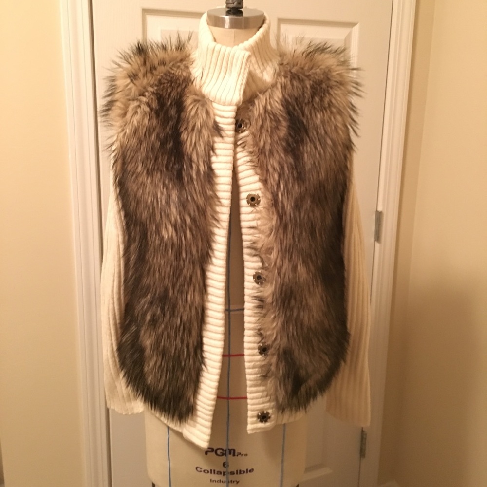 Faux fur front button up sweater